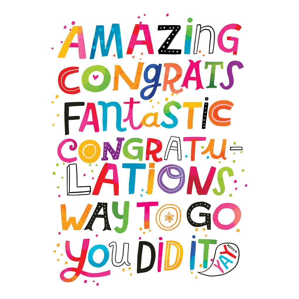 Pictura congratulation card with "Congratulations" message, featuring a colorful design for celebrating achievements or special occasions.